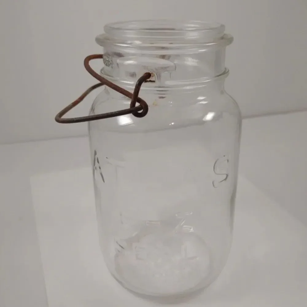 Vintage Atlas E-Z Seal Clear Glass Canning Jar Wire Bail No Lid